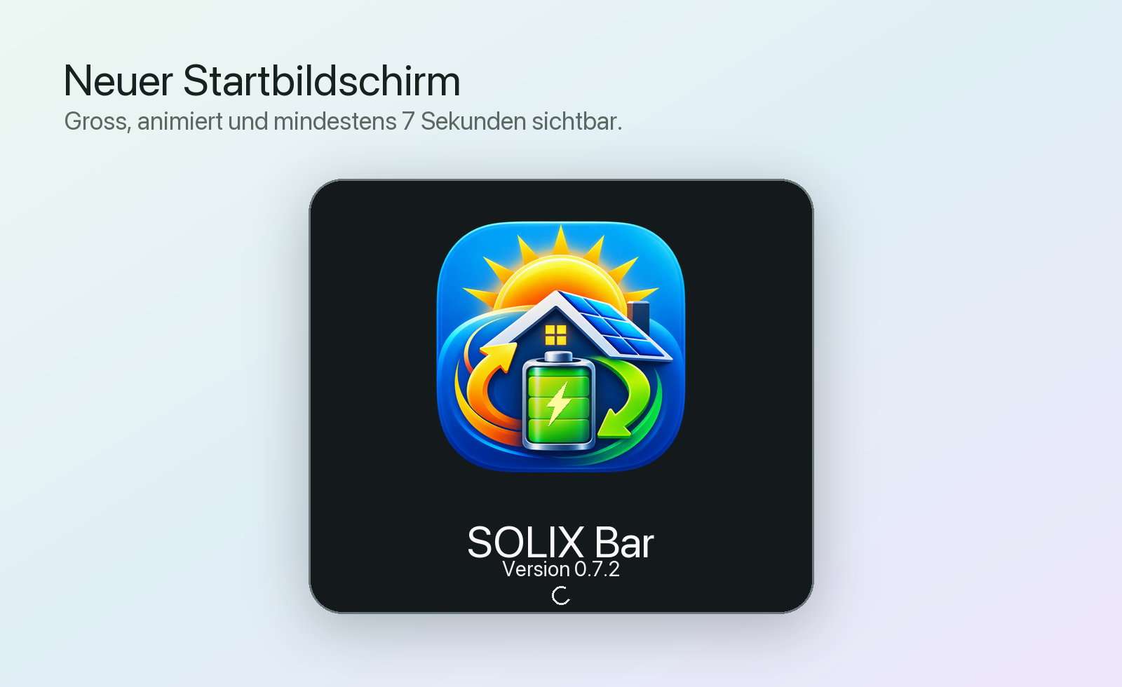 Neuer SolixBar Startbildschirm mit Solar-, Haus- und Akku-Motiv